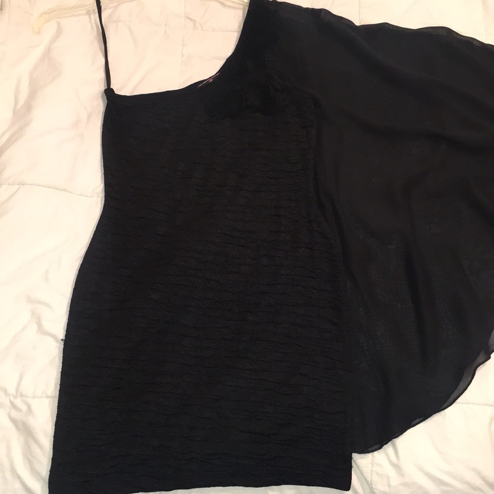 Black one shoulder mini dress